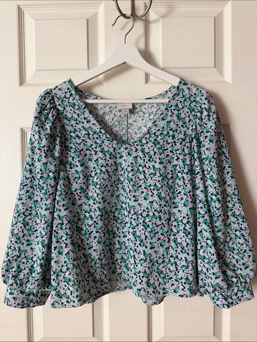 a new day Mint Green Floral V-Neck Blouse